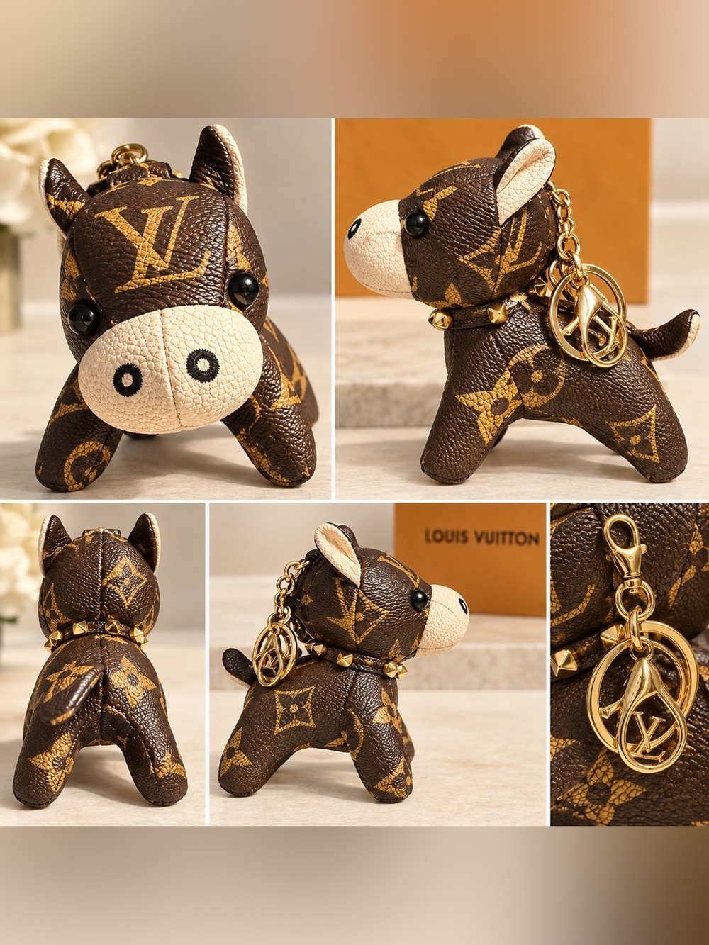 Source Unknown Brown Monogram Puppy Key Charm with Gold Hardware